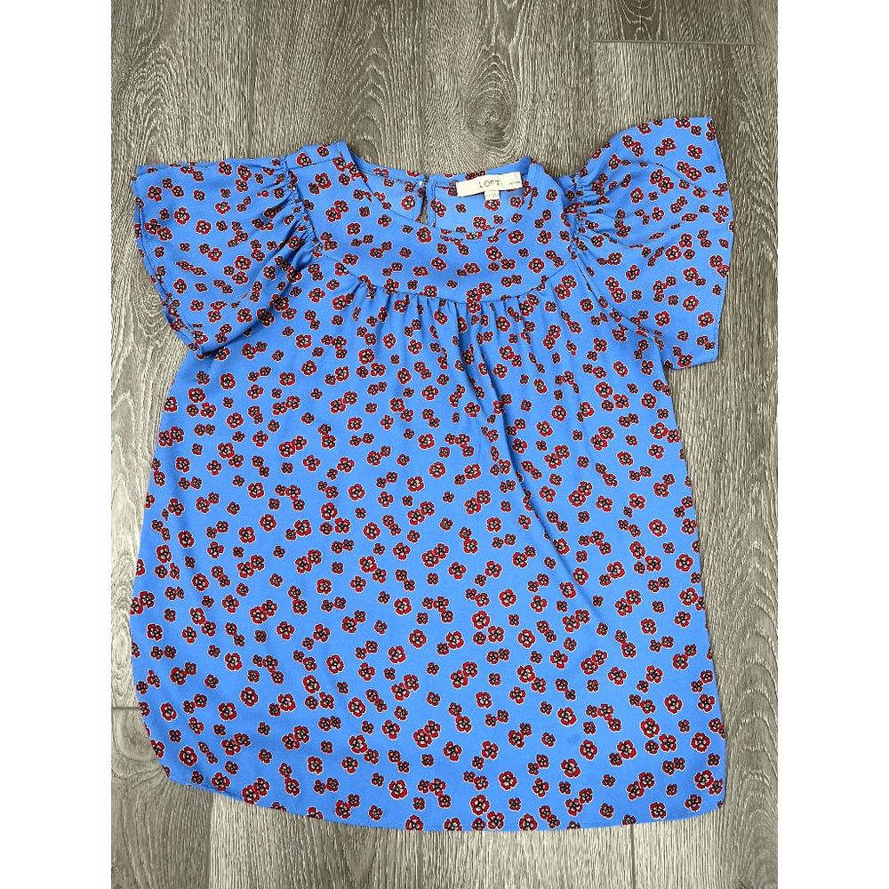Loft Blue Red Poppy Flowers‎ Blouse Sizes Small Petites